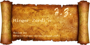 Hinger Zorán névjegykártya